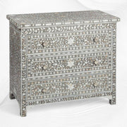 Grey Mother Of Pearl Inlay 3 Drawer Chest Floral 1