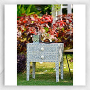 Grey Bone Inlay 2 Drawer Bedside Long Leg