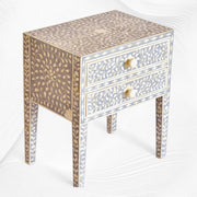 Grey Bone Inlay 2 Drawer Bedside Long Leg