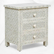 Grey Bone Inlay 3 Drawer Bedside Geometric