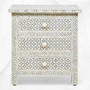 Grey Bone Inlay 3 Drawer Bedside Geometric