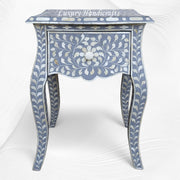 Grey Bone Inlay Bedside 1 Drawer Floral Design