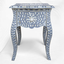 Grey Bone Inlay Bedside 1 Drawer Floral Design