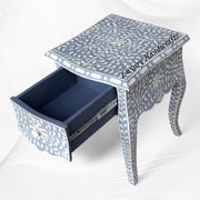 Grey Bone Inlay Bedside 1 Drawer Floral Design