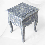 Grey Bone Inlay Bedside 1 Drawer Floral Design