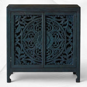 Handcarved Lombok Entryway Cabinet Indigo Blue