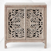 Handcarved Lombok Entryway Cabinet White Wash 2