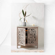 Handcarved Lombok Entryway Cabinet White Wash 1
