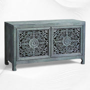 Handcarved Lombok Media Unit 2 Door Indigo Blue 2