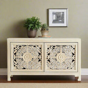 Handcarved Lombok Media Unit 2 Door White Wash 1