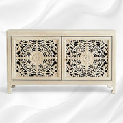 Handcarved Lombok Media Unit 2 Door White Wash 2