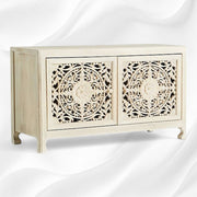 Handcarved Lombok Media Unit 2 Door White Wash 3