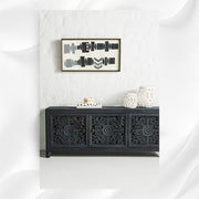 Handcarved Lombok Media Unit 3 Door Indigo Blue 1
