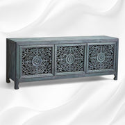 Handcarved Lombok Media Unit 3 Door Indigo Blue 2
