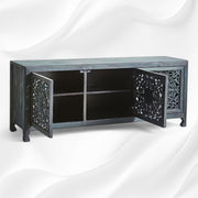 Handcarved Lombok Media Unit 3 Door Indigo Blue 4
