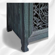 Handcarved Lombok Media Unit 3 Door Indigo Blue 6