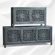 Handcarved Lombok Media Unit 3 Door Indigo Blue 7