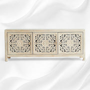 Handcarved Lombok Media Unit 3 Door White Wash 2