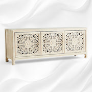Handcarved Lombok Media Unit 3 Door White Wash 3