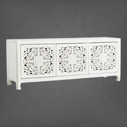 Handcarved Lombok Media Unit 3 Door White 2