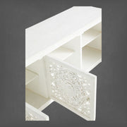 Handcarved Lombok Media Unit 3 Door White 4