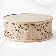 Handcarved Lotus Coffee Table Whtewash Finish 4