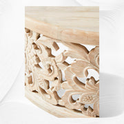 Handcarved Lotus Coffee Table Whtewash Finish 2