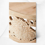 Handcarved Lotus Coffee Table Whtewash Finish 3
