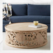 Handcarved Lotus Coffee Table Whtewash Finish 1