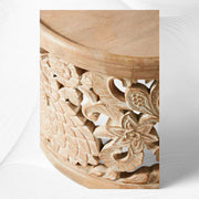Handcarved Lotus Side Table White Wash 2
