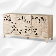 Handcarved Lotus Sideboard White Wash 3