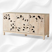 Handcarved Lotus Sideboard White Wash 4