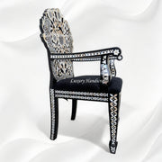 Handcarved MOP Inlay Ornate Flower Chair Black 5