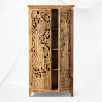 Handcarved Peacock Design Almirah Natural 3