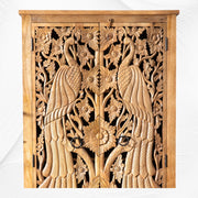 Handcarved Peacock Design Almirah Natural 4