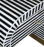 Handcrafted Black & White Waterfall Bone Inlay Nightstand with Unique Design