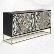 Handcrafted black sideboard with intricate bone inlay