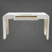 Handcrafted bone inlay console table with chiseled pattern