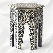Bone Inlay Floral Design Hexagonal Table Black 1