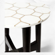 Honeycomb Brass Inlay White Marble Side Table 3