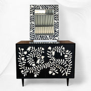 Combo Flower Bone Inlay 2 Door Cabinet and Mirror Black