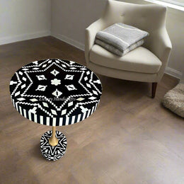 Ikat bone inlay end table in black with intricate handcrafted design