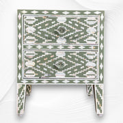 Ikat Design MOP Inlay Bedside 2 Drawer Pepper Leaf 6