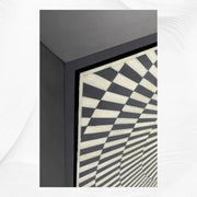 Illusion patterned black sideboard with bone inlay finish