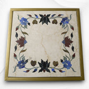 Italian Marble Side Table Floral Gemstone Inlay 2