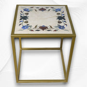 Italian Marble Side Table Floral Gemstone Inlay 4