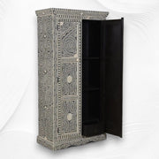 Jharokha Bone Inlay Floral Almirah Grey