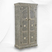 Jharokha Bone Inlay Floral Almirah Grey