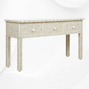 Grey Bone Inlay Geometric 3 Drawer Console 1