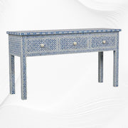 Joy Blue Bone Inlay Geometric 3 Drawer Console